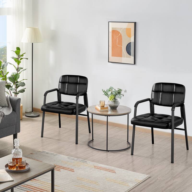 Yaheetech 2pcs Upholstered Leather Chairs with Armrest & Metal Frame
