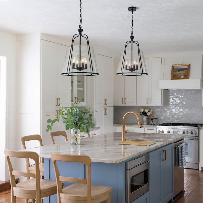 Modern Farmhouse Chandelier 4-Light Clear Glass Lantern Pendant - 16.22