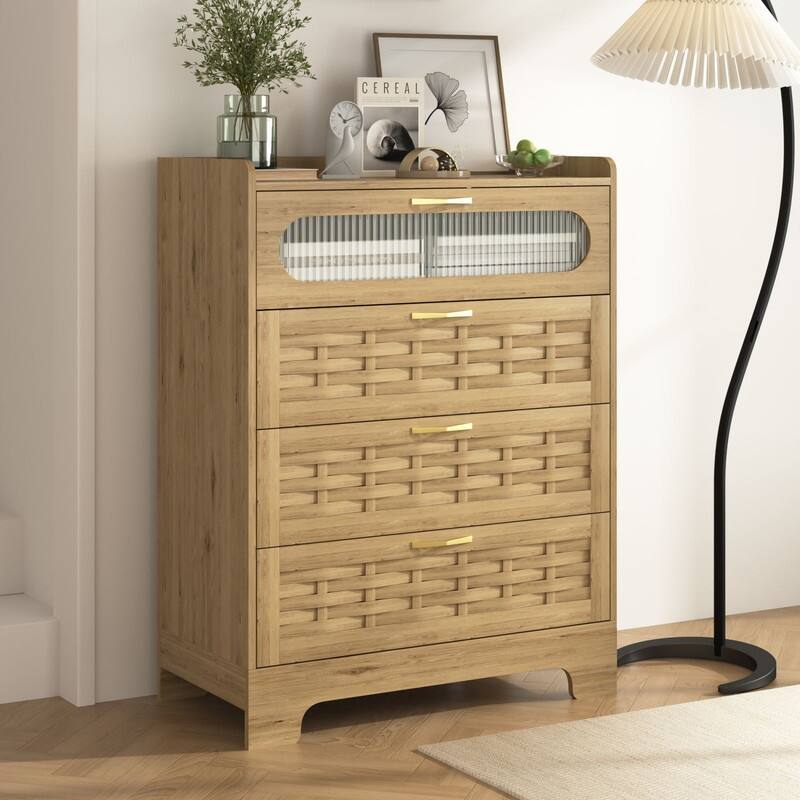 Mieres Dresser for Bedroom, 41.3" Tall Dresser Chest of Drawers, 4-Drawer Chest with Wooden Base and Metal Drawer Handle Design - Brown - 4-drawer