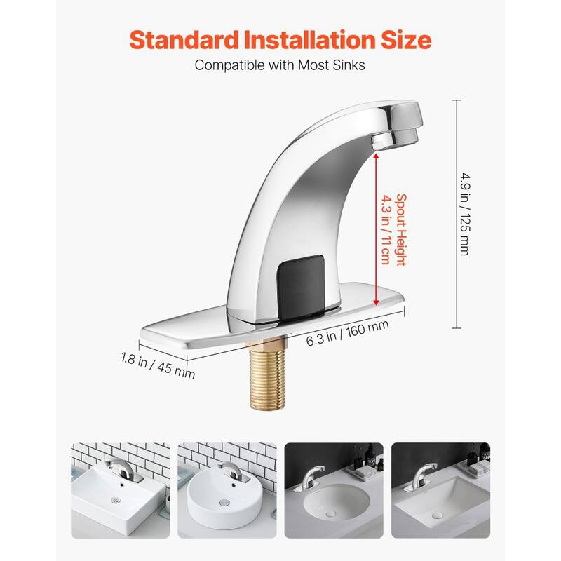 Silver Zinc Alloy Touchless Bathroom Sink Faucet with Infrared Sensor and Temperature Control - 6.3 x 1.8 x 4.9 in