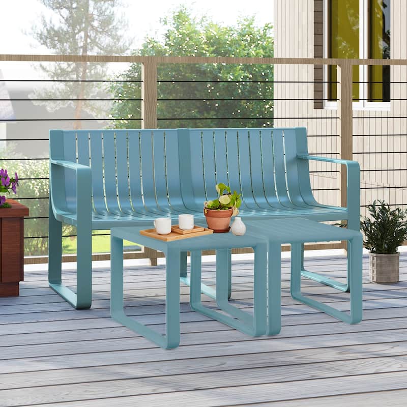 Gymax 3 PCS Patio Furniture Set w/1 Loveseat & 2 Side Tables