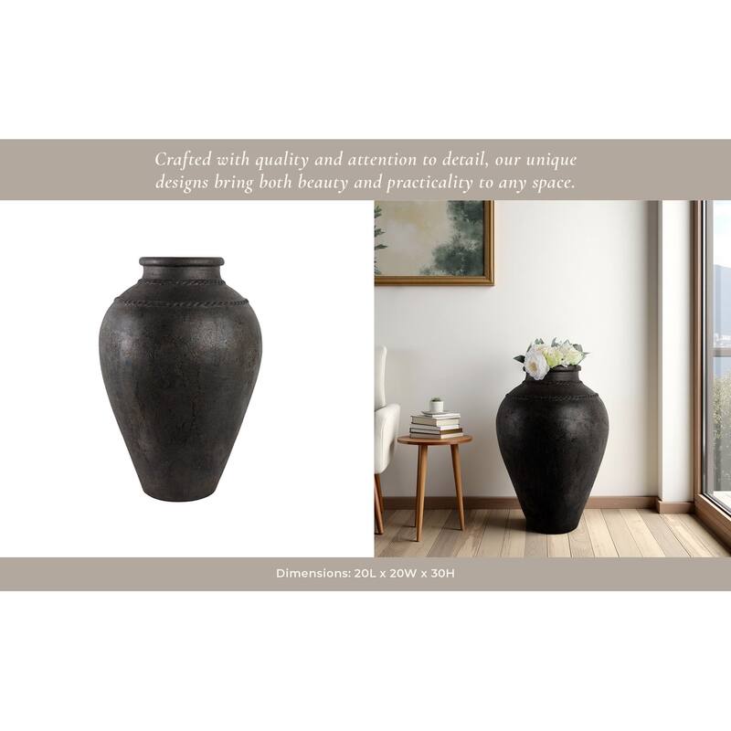 Pottery Terracotta Vase with Sculpted Rim Detail and Textured Surface