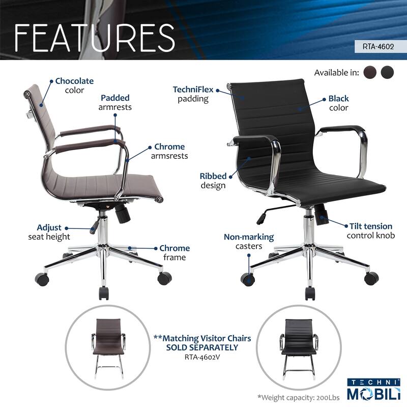 Modern Office Chair Medium Back Executive Desk Chairs with Wheels and
