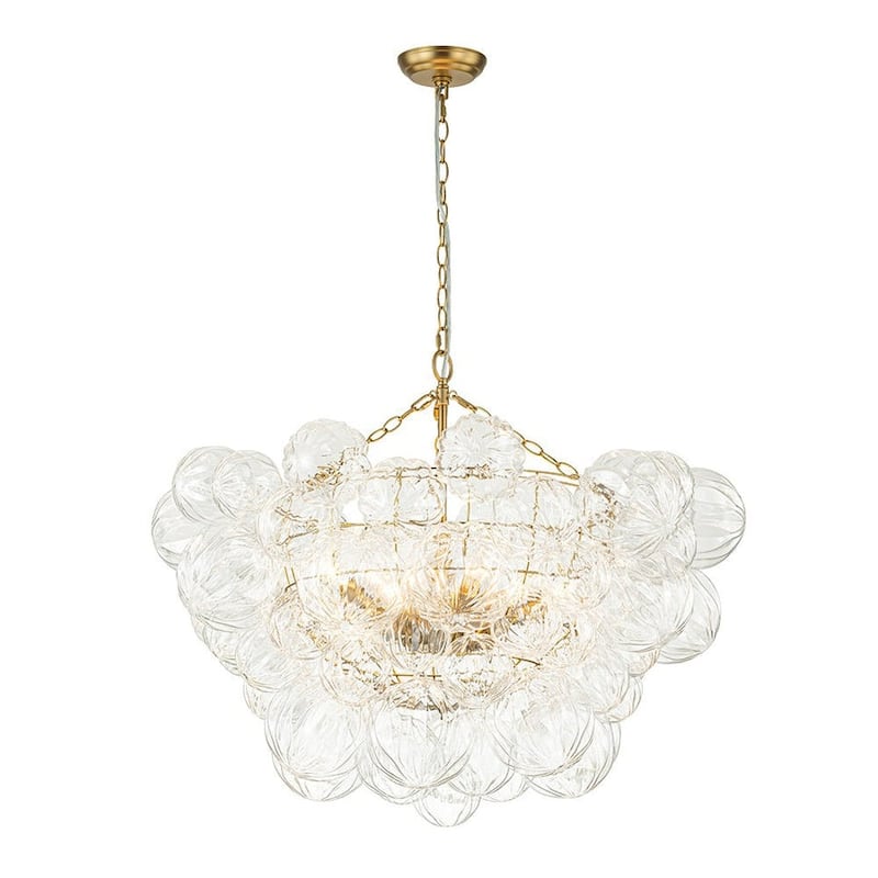 Brass Luxury Faceted Glass Globe Cluster Bubble Chandelier