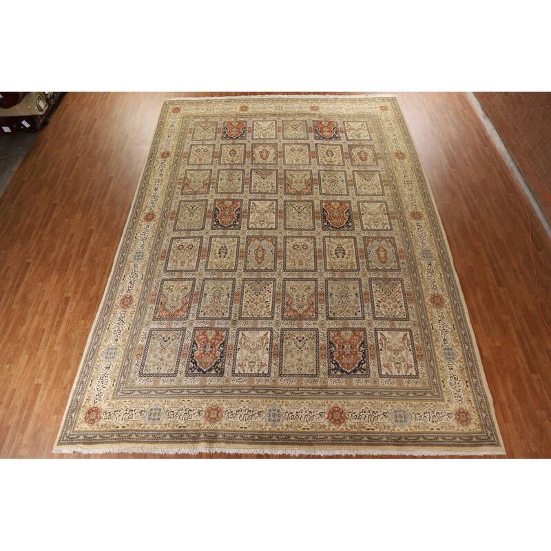Hand Knotted Oriental 100% Wool Carpet Traditional All-Over Beige & Ivories Tabriz Area Rug - 18' 2'' X 13' 1''
