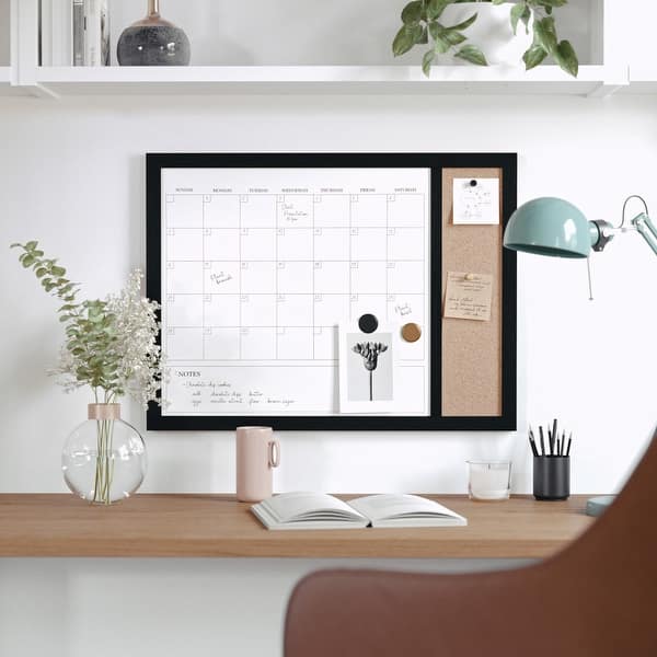slide 2 of 36, Martha Stewart Dry Erase Magnetic Monthly Calendar/Cork Board - Woodgrain Frame Black Woodgrain