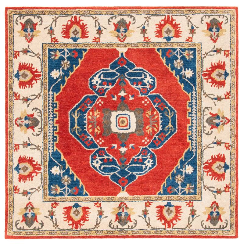 SAFAVIEH Handmade Antiquity Pervenche Traditional Wool Rug - 6' Square - Rust/Ivory