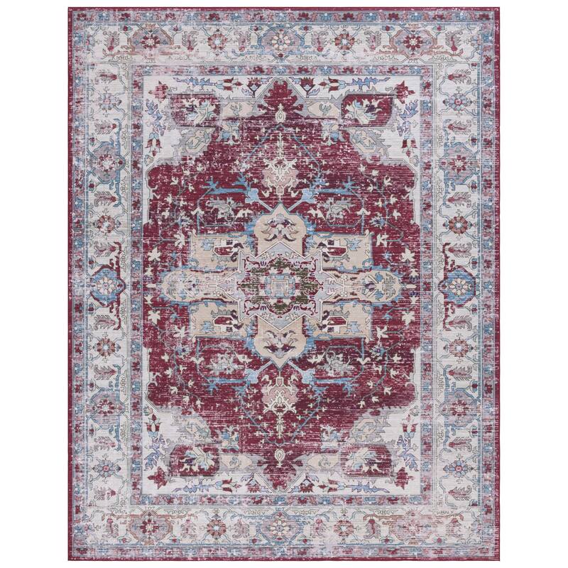 SAFAVIEH Tucson Machine Washable Slip Resistant Salome Oriental Medallion - 8' x 10' - Burgundy/Beige