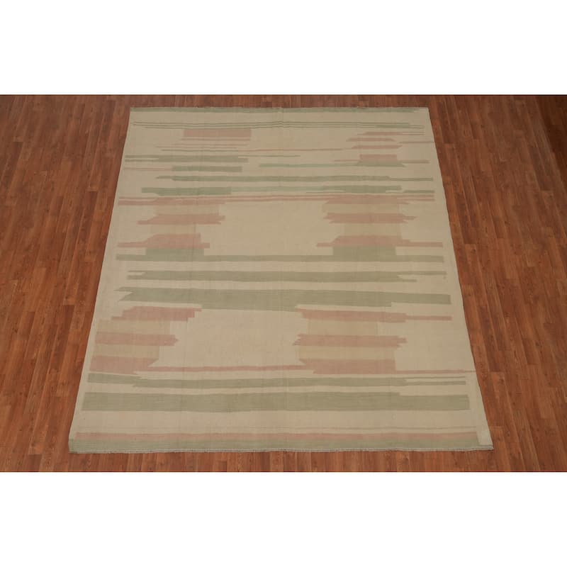 Hand Woven Southwestern Wool Beige Geometric Area Rug - 9' 6'' X 8' 4''