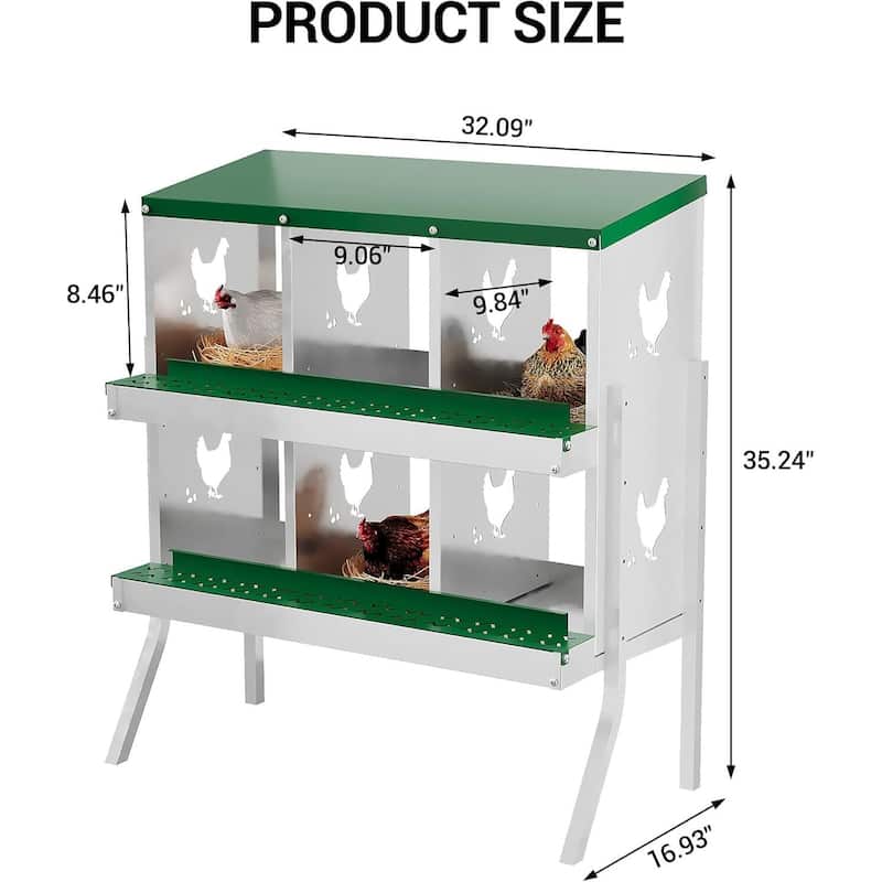 Wall-Mount or Free-Standing Metal Chicken Nesting Box for Hens, Green with Legs