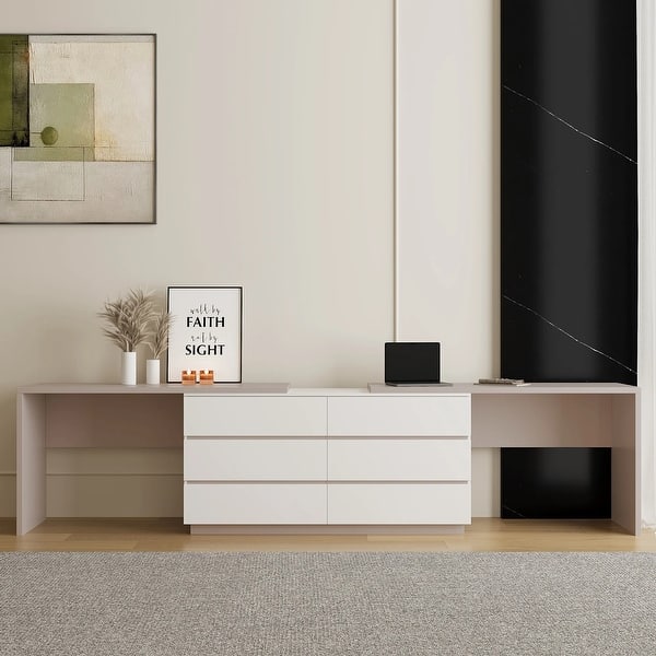 Modern Home Office Expandable Dresser Desk Combo with Drawers
