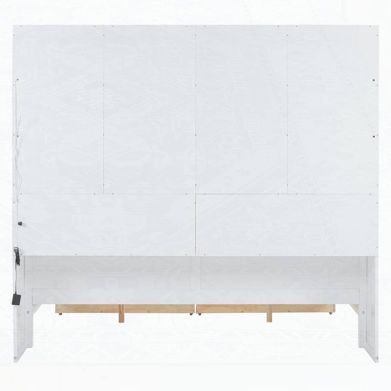 Wooden Daybed with Glass-Door Storage Cabinets and Built-in LED Lighting