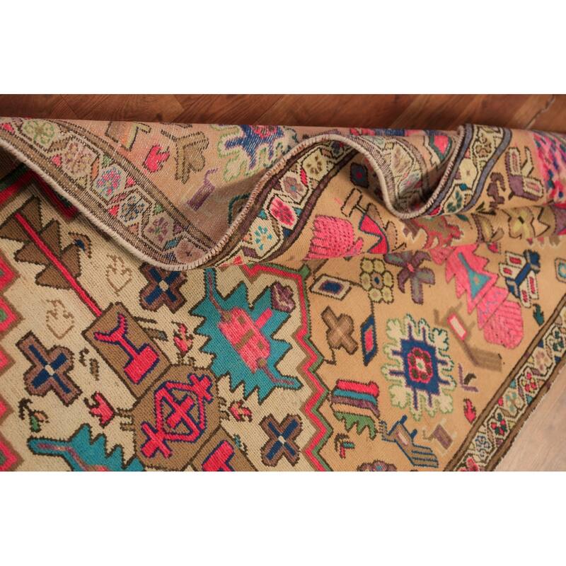 Geometric Ardebil Persian Runner Rug Handmade Wool Carpet - 3'6"x 9'7"