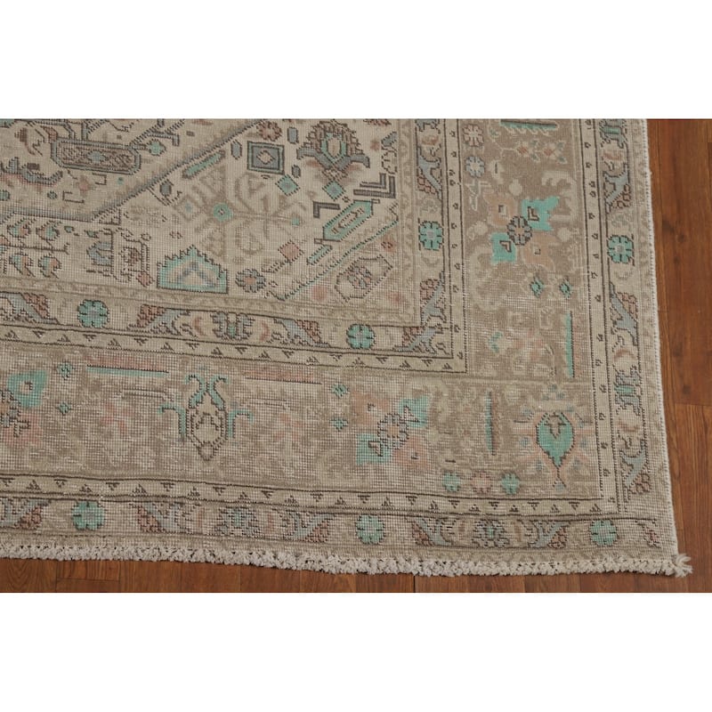 Geometric Beige Tabriz Persian Area Rug Handmade Wool Carpet - 8'0"x 11'0"