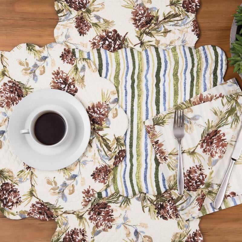 Cooper Pines Cotton Quilted Round Reversible Placemat Set of 6 - Set of 6