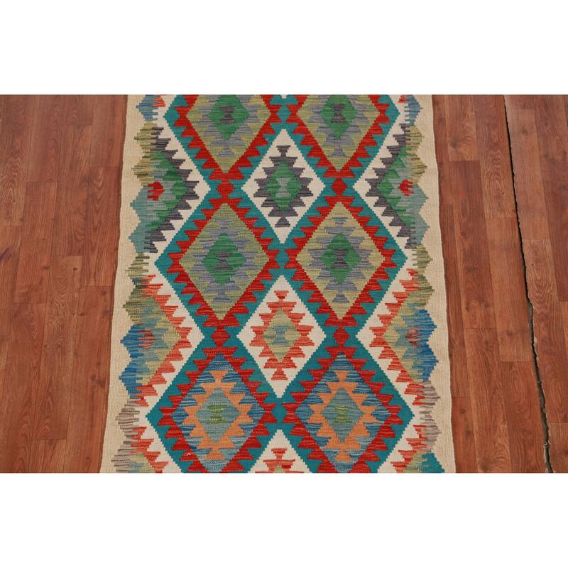 Kilim Runner Rug Flatweave Oriental Wool Carpet - 2'10" x 12'9"