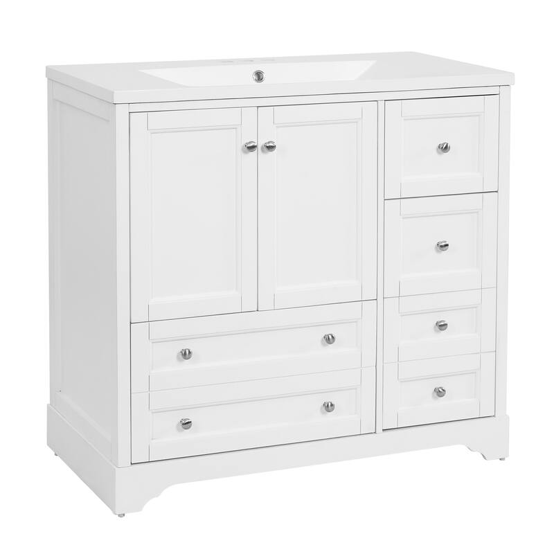 36 " Bathroom Vanity with Sink with 4 Drawers and Shelves