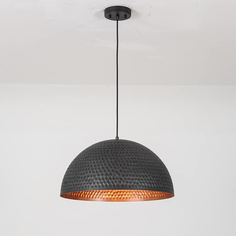 19.7" 1-Light Modern Industrial Black/Green Hand-Hammered Iron Dome Pendant Light for Dining Room - 1 Light - Black