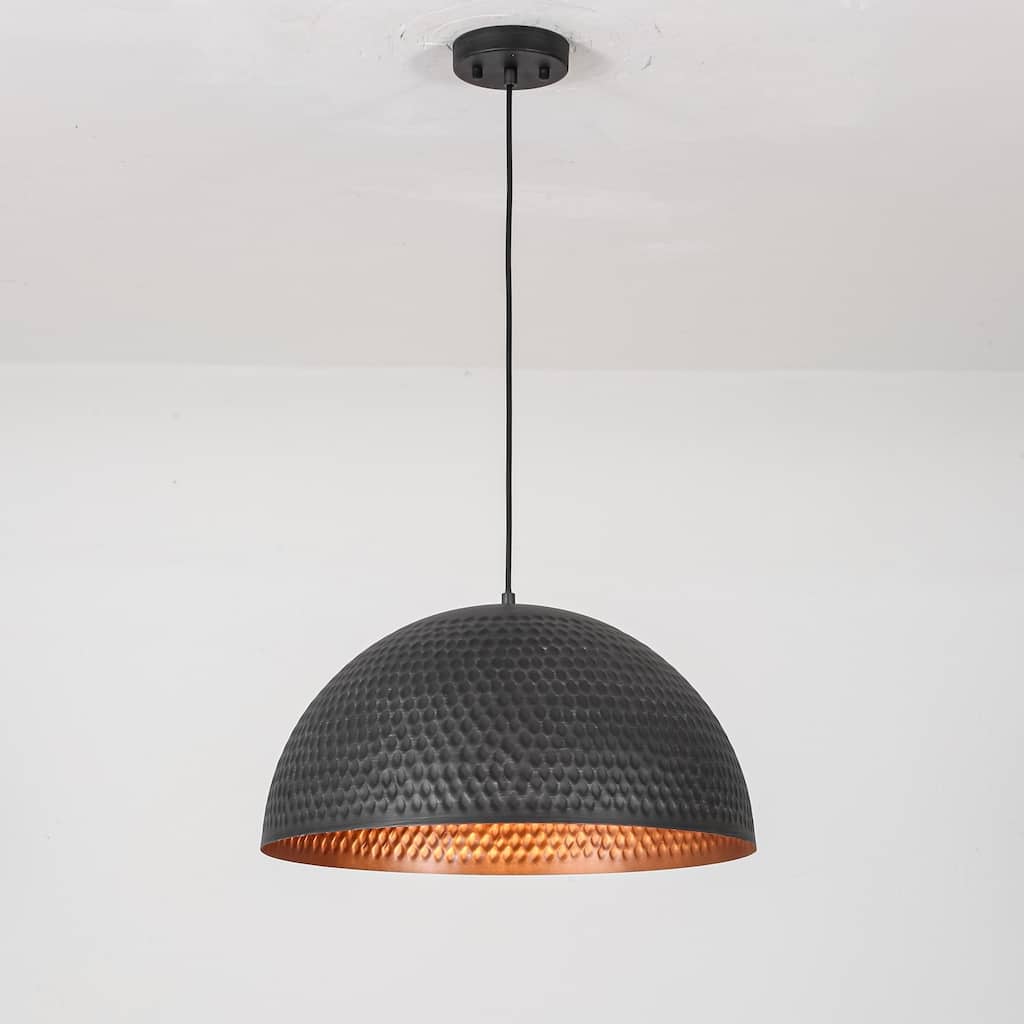 19.7" 1-Light Modern Industrial Black/Green Hand-Hammered Iron Dome Pendant Light for Dining Room
