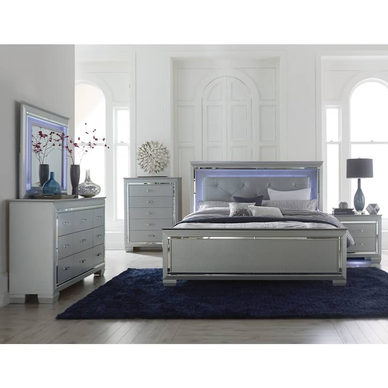 Audi Silver LED Faux Leather Upholstered Tufted Bed