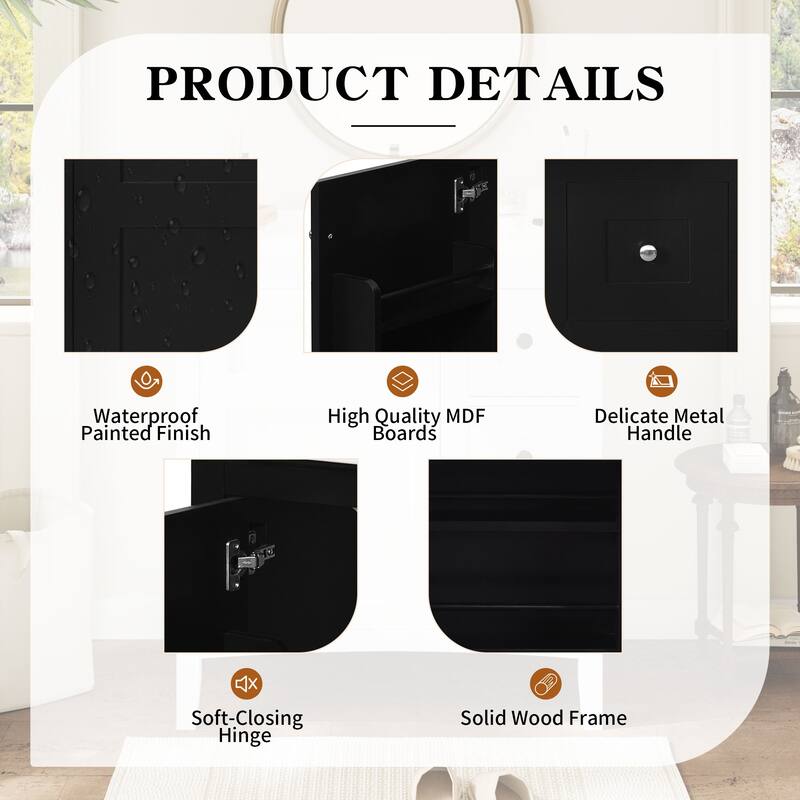 Modern Simple Bathroom Cabinet Freestanding Bathroom Vanity with Ceramic Sink, Tip-out Drawer, 2 Drawers and Side Door Organizer