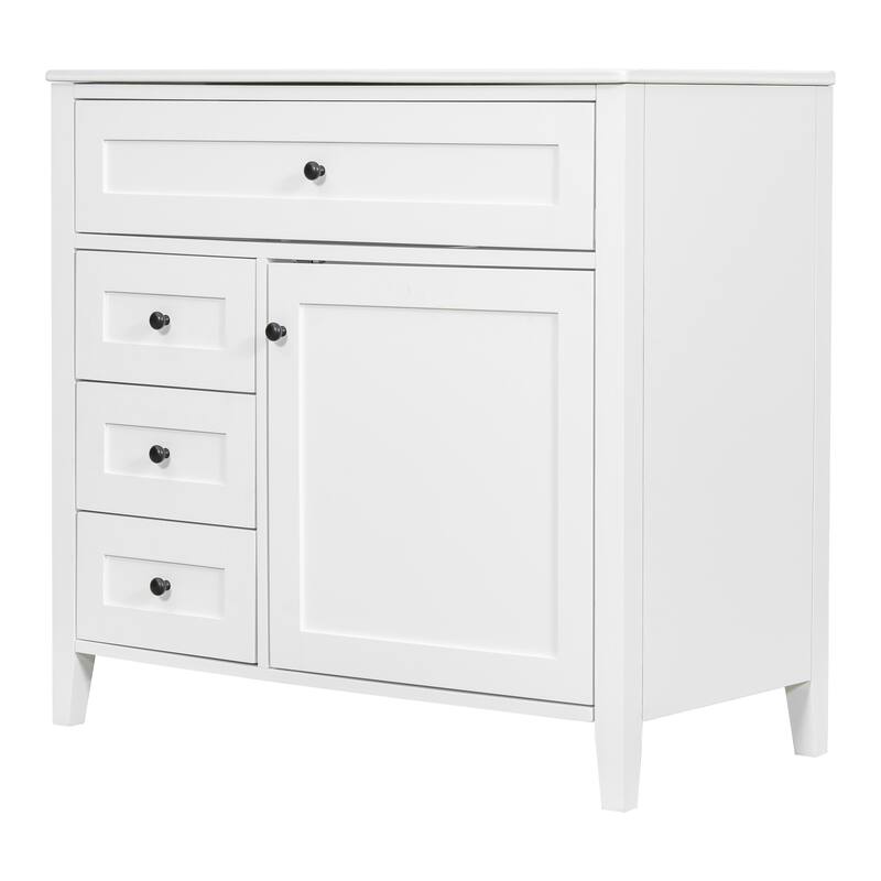 36-Inch Bathroom Vanity with Sink, Modern MDF and Rubberwood Cabinet with 3 Drawers and Adjustable Shelf, Freestanding Vanity