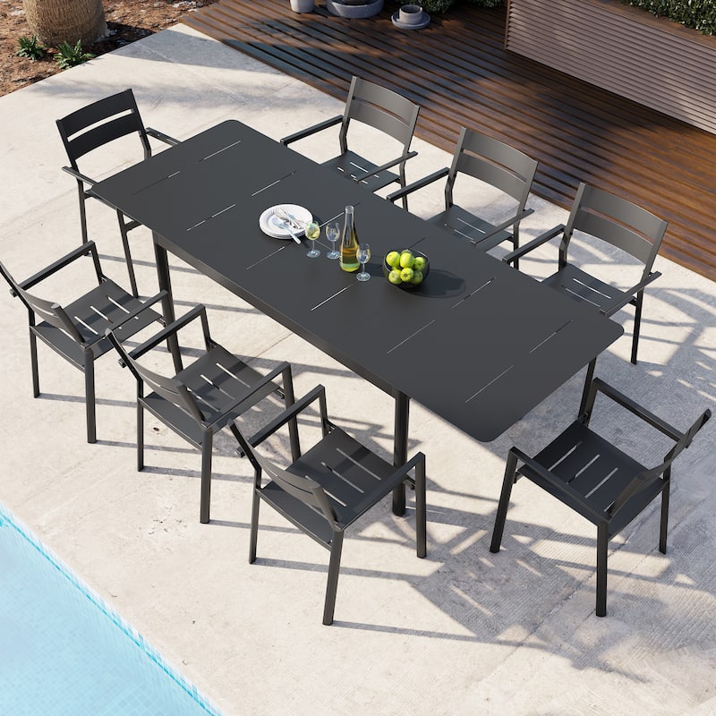 All-aluminum Outdoor Dining Table Extension for 6 or 8 Seats - 63"/94.5" L x 35.43" W x 29.76" H