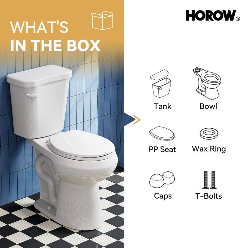 HOROW 2 Piece ADA Tall Single Flush Round Toilet White 1.28 GPF Strong Flush Soft Close Seat - 19 Inch