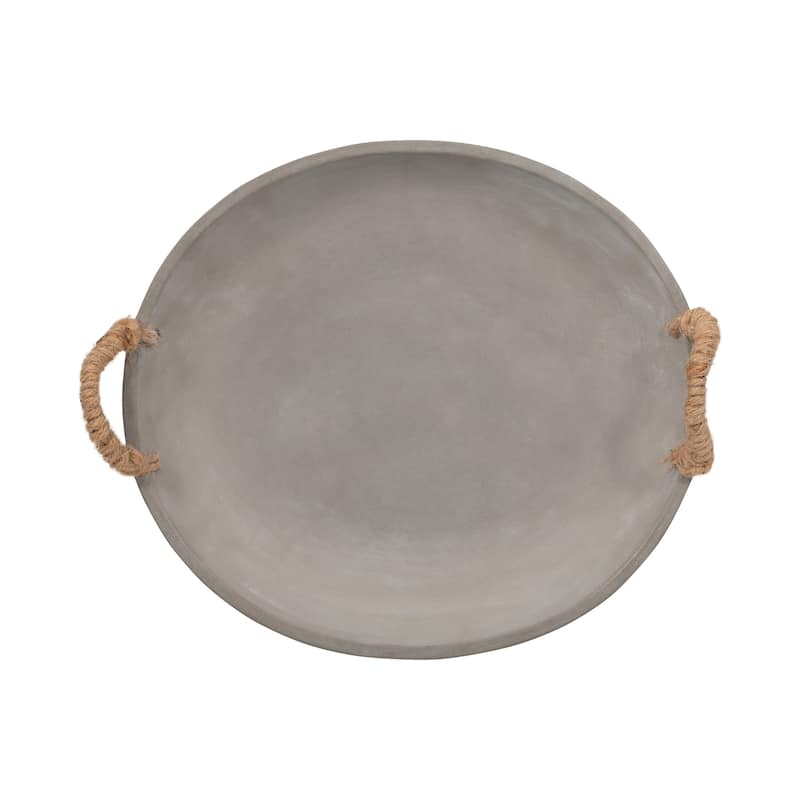 Sagebrook Home 12" Round Solid Color Cement Bowl With Woven Handles