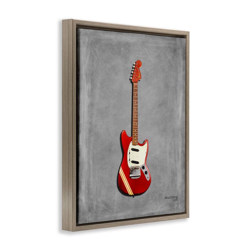 Stupell Red Guitar on Grey Framed Floater Canvas Wall Art Design By Mark Rogan