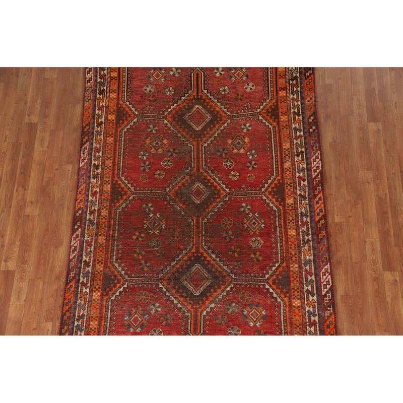 Pre-1900 Antique Qashqai Persian Rug Vegetable Dye Wool Carpet - 5'1"x 7'7"
