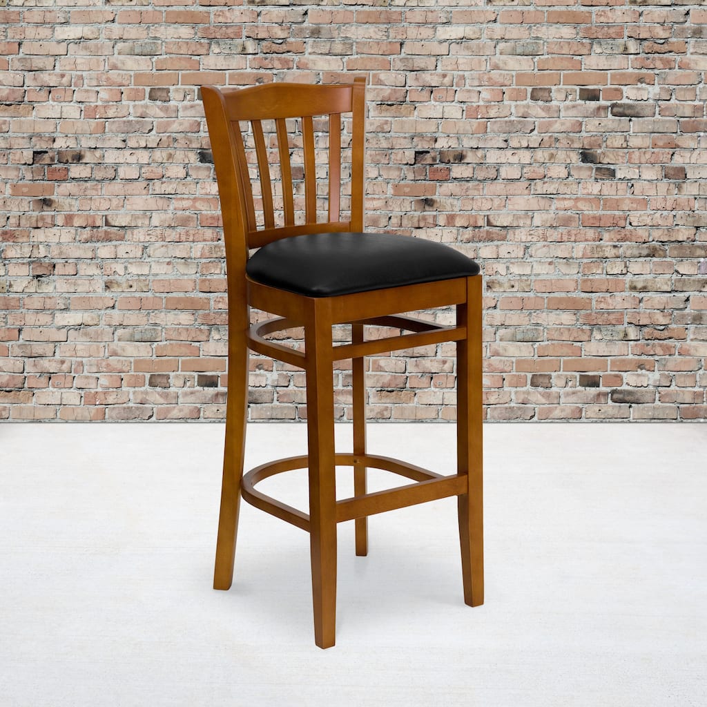 Vertical Slat Back Wooden Restaurant Barstool - Hospitality Seating - 17.5"W x 19"D x 43.75"H - 17.5"W x 19"D x 43.75"H