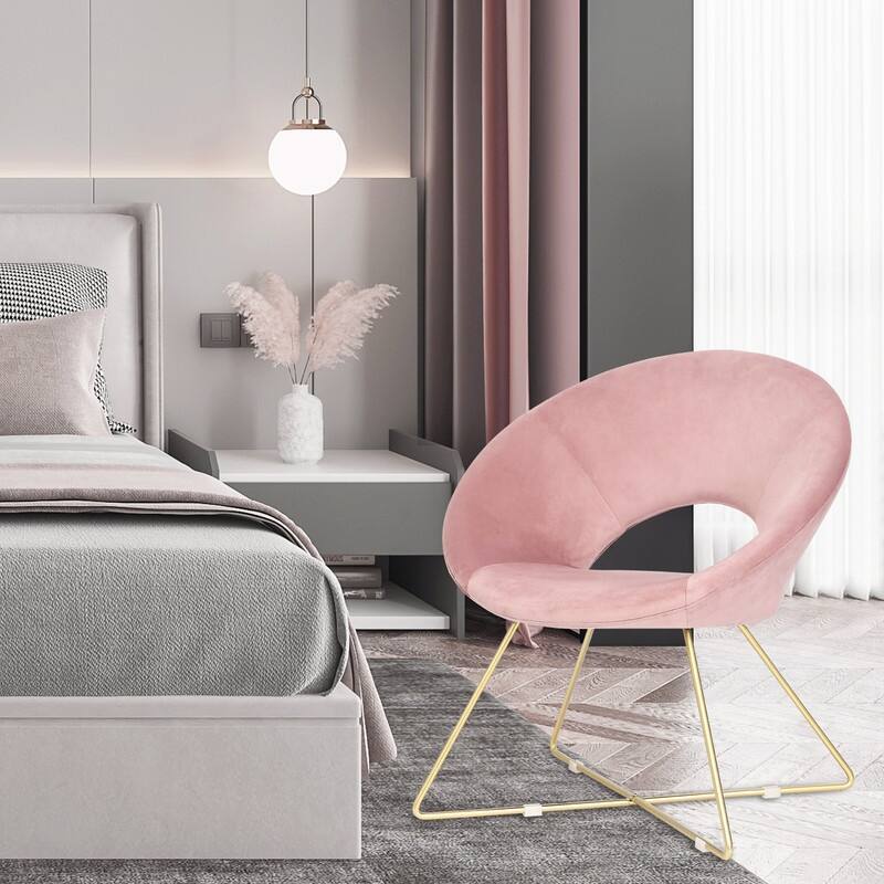 Adeco Accent Chair Modern Velvet Vanity Dining Chair Metal Legs - Pink
