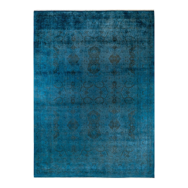 Overton Hand Knotted Wool Vintage Inspired Modern Contemporary Overdyed Blue Area Rug - 10' 2" x 13' 10"