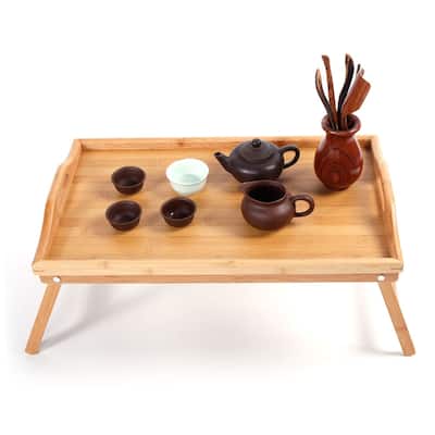 Bamboo Sofa Side Table TV Tray Couch Coffee Snack End Table