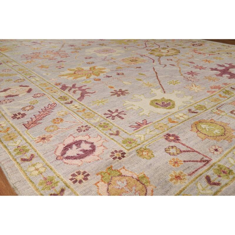 Hand Knotted Oriental 100% Wool Carpet Transitional All-Over Purples Oushak Area Rug - 9' 6'' X 8' 3''