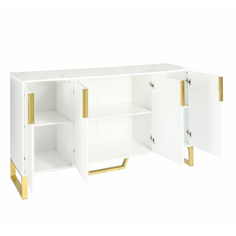 Modern sideboard with Four Doors, Metal handles & Legs and Adjustable Shelves Kitchen Cabinet