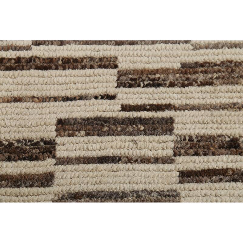 All-Over Striped Moroccan Oriental Runner Rug Hand-Knotted Wool Carpet - 4'0"x 13'6"