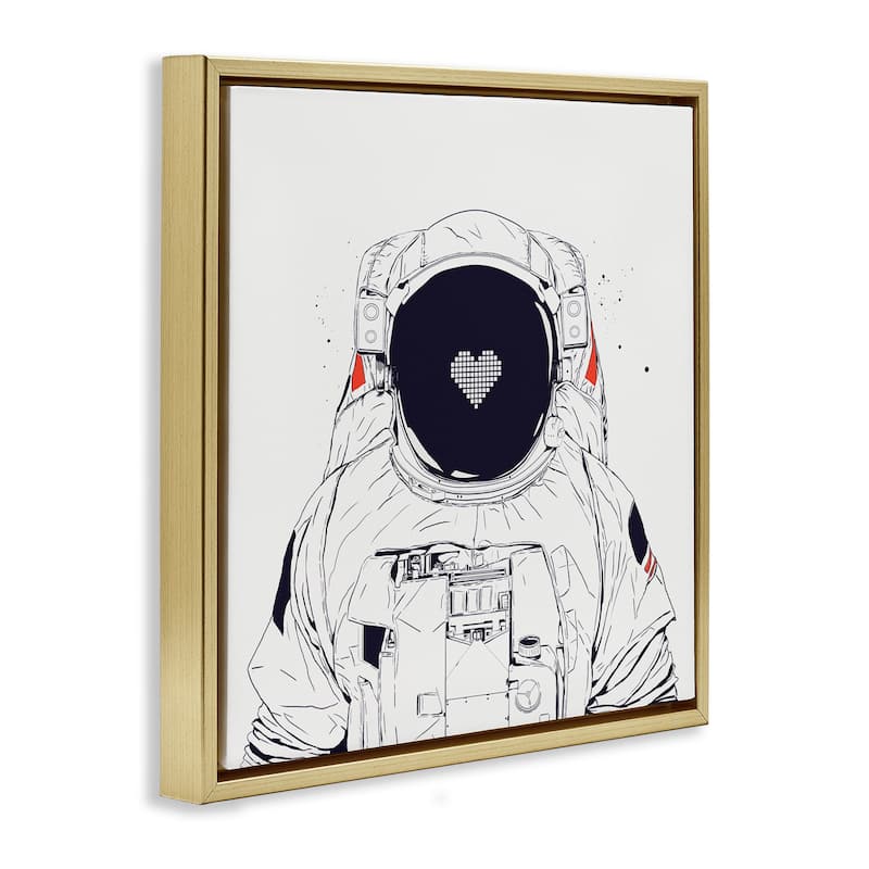 Stupell Minimal Astronaut with Heart Framed Floater Canvas Wall Art Design By Balazs Solti
