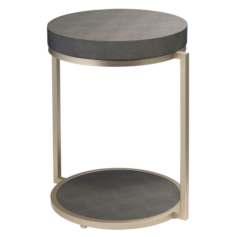 Alden Decor Cleo Faux Shagreen Round Side Table - Grey - Faux Leather
