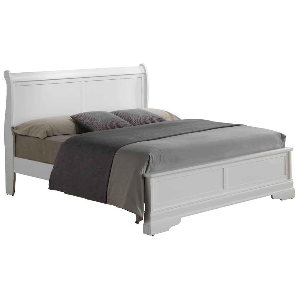 White Queen Bed with Classic Transitional Style, Bright Finish and Sturdy Frame for Modern Bedrooms and Guest Spaces