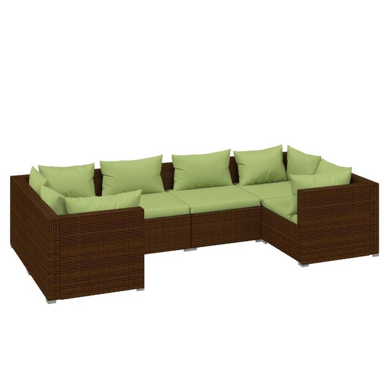 vidaXL 7 Piece Patio Lounge Set with Cushions Poly Rattan Brown - 27.6" x 27.6" x 24" - 27.6" x 27.6" x 24"