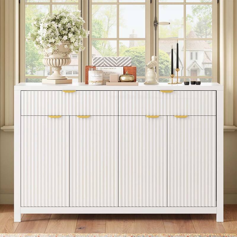 Stylish Wave-Pattern Sideboard Cabinet with Drawers and Doors - White