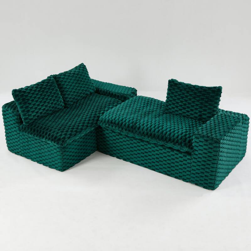 L-Shaped Sleeper Sectional Sofa Convertible Straight Sofa, Loveseat and Chaise Lounge Set for Living Room