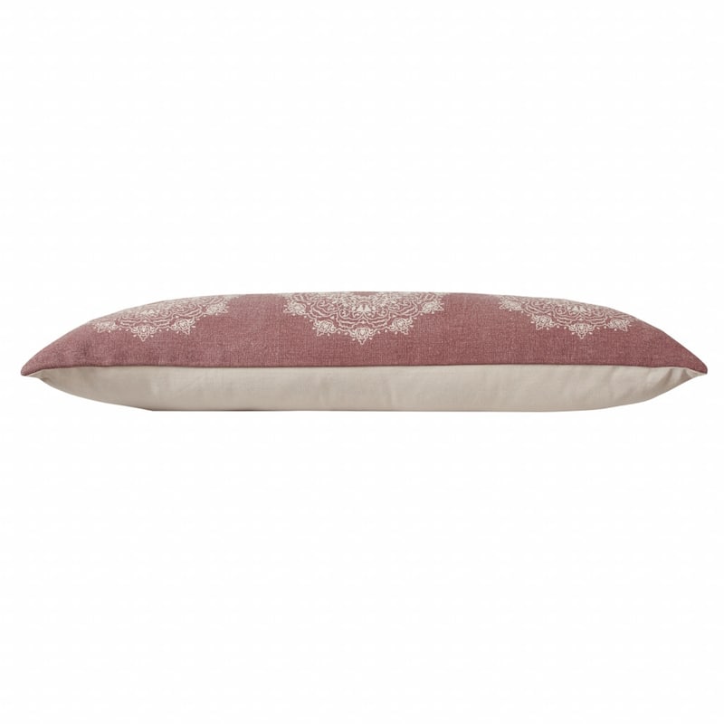 HomeRoots 14" X 36" Dusty Rose And White 100% Cotton Geometric Zippered Pillow