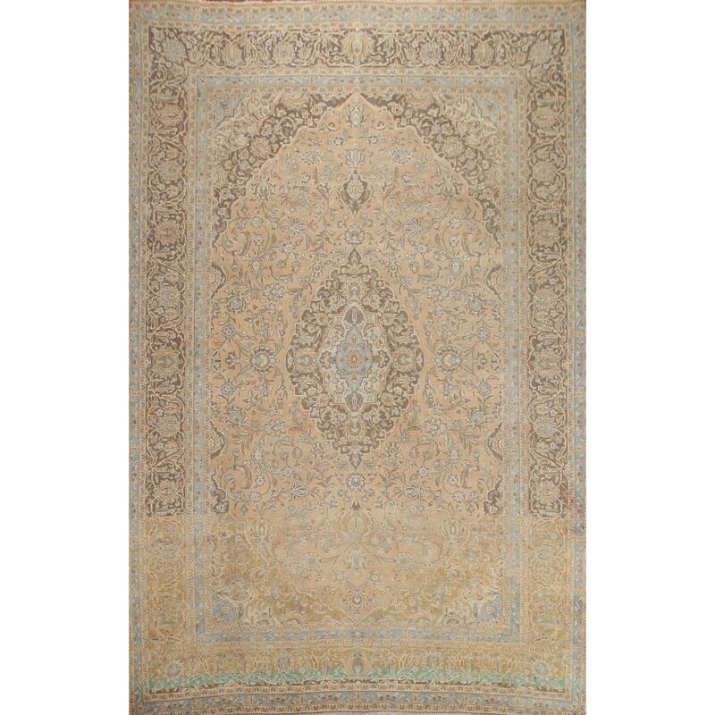 Hand Knotted Oriental 100% Wool Carpet Traditional Floral Peach Kashan Area Rug - 12' 10'' X 9' 4''