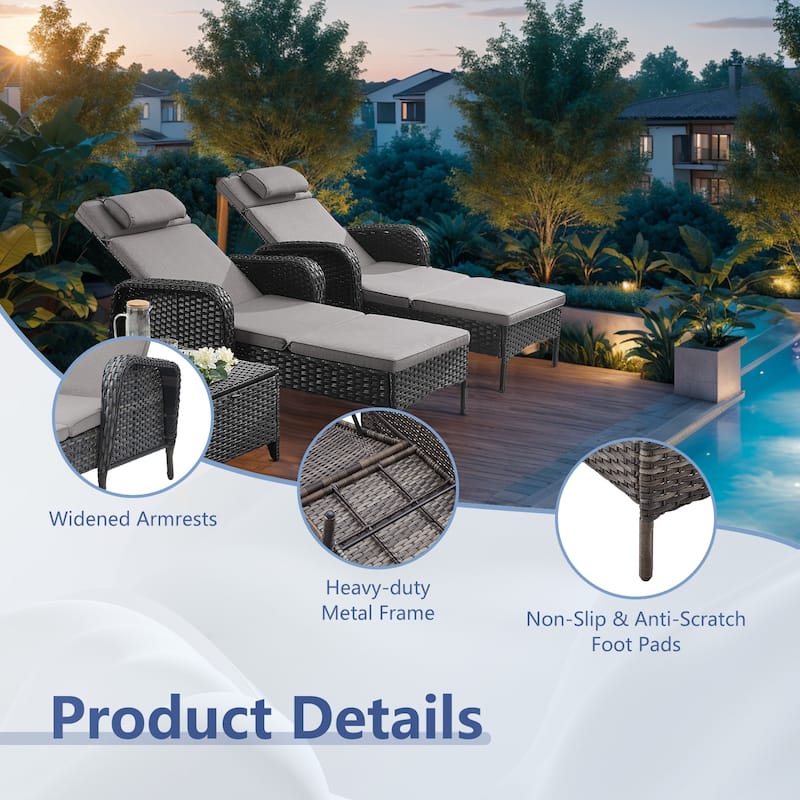 Outdoor 2 Peice Rattan Lounge Chaise