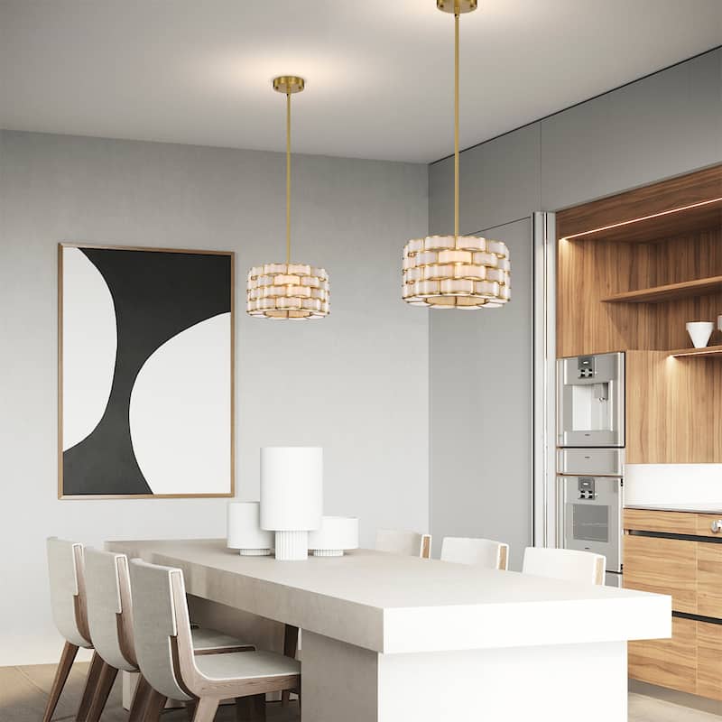 Cribe Brass Trim and White Ribbon Weave Ceiling Light