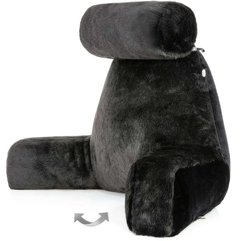 XXL Husband Pillow - Limited Baby Black Panther, Two-tone Reversible Double Sided Fabulous Faux Fur Bed Rest Pillow with Arm