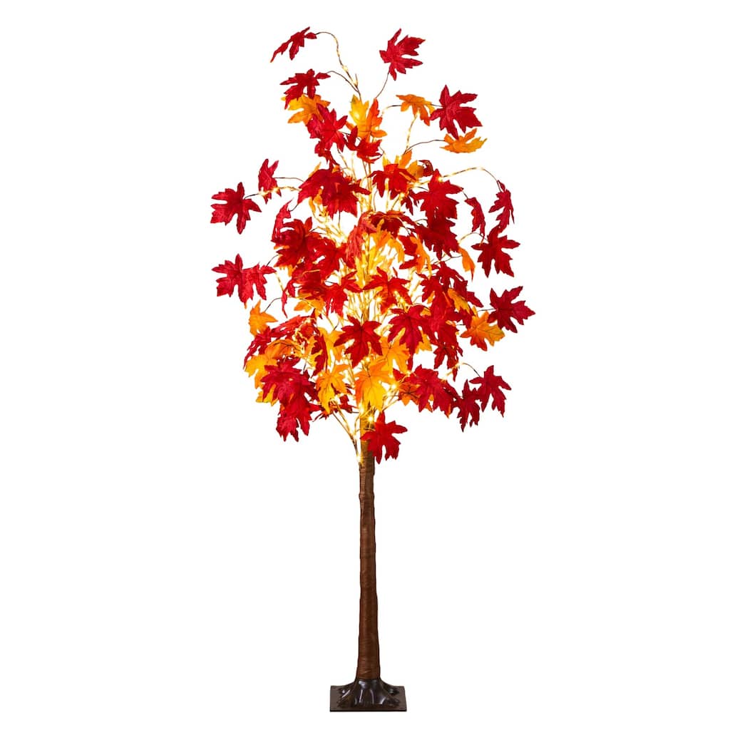 Pre-Lit Autumn Weeping Maple Artificial Potted Tree - 6' - Warm White LED Lights